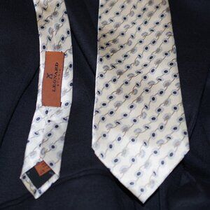 Leonard Studio silk  tie Cream Gray Floral Print Necktie 59" x 3.75"
